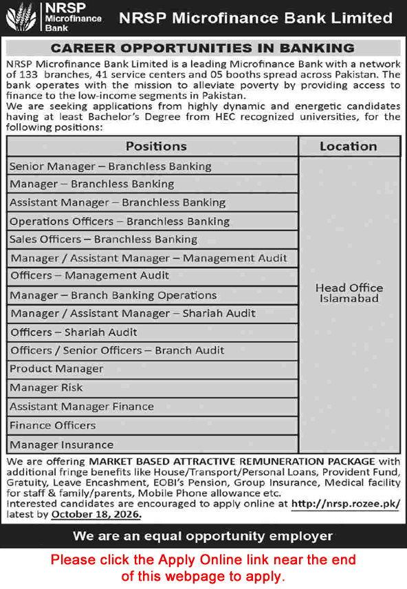 NRSP Microfinance Bank Jobs October 2026 